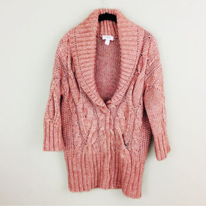 Ann Taylor LOFT Chunky Pink Cable Knit Cardigan